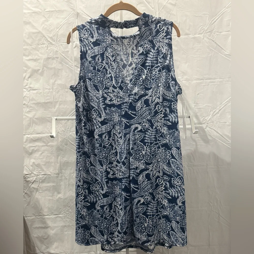 Navy Paisley Sleeveless Mini Dress - Picture 2 of 7
